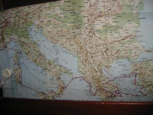 Karte mit unsrer Heimreise  nach Italien,Siz.,Kors.,Nizza.